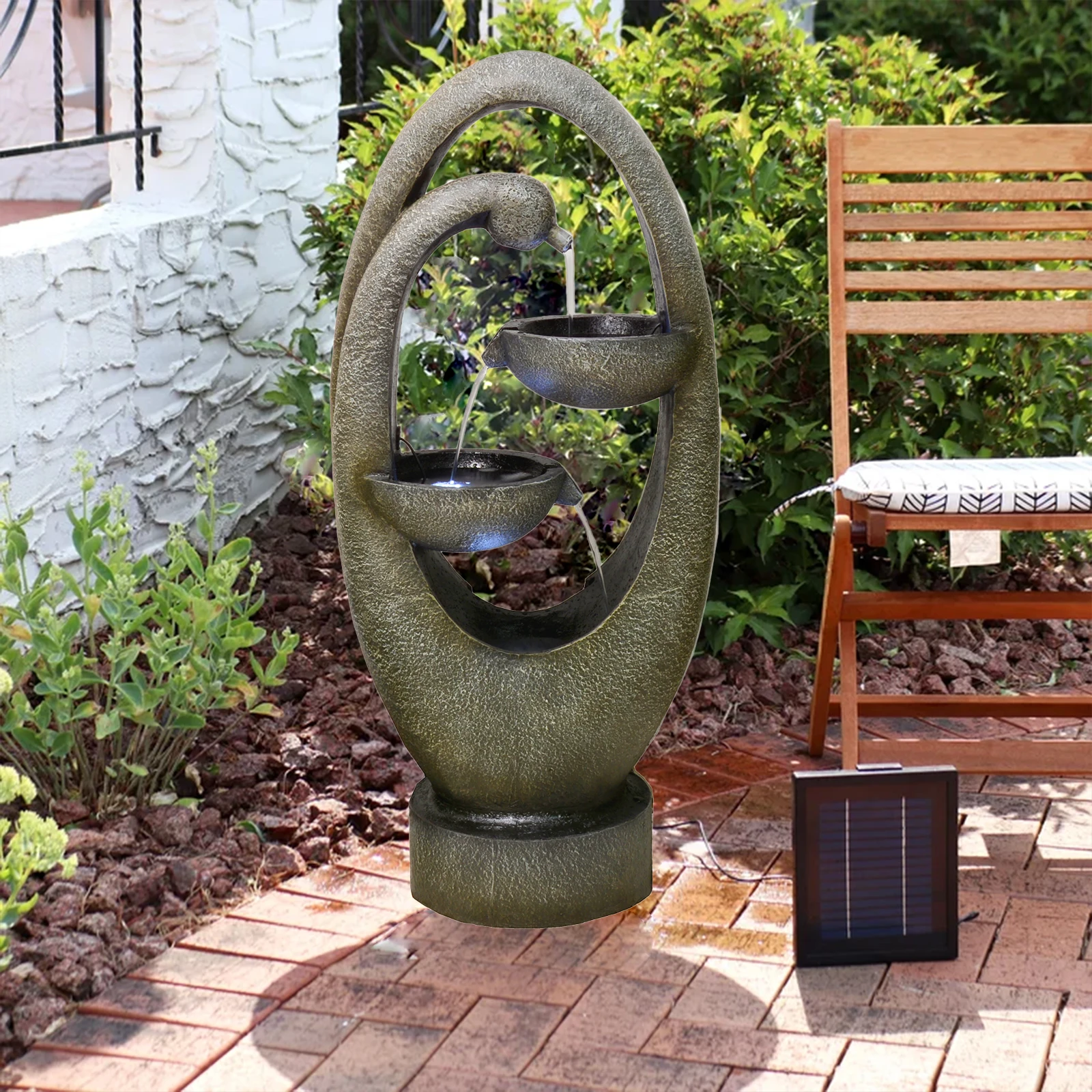 

Outdoor Water Feature With Solar Pump 3 Tier Outdoor Solar Fountain for Garden Pool Landscape Decoration