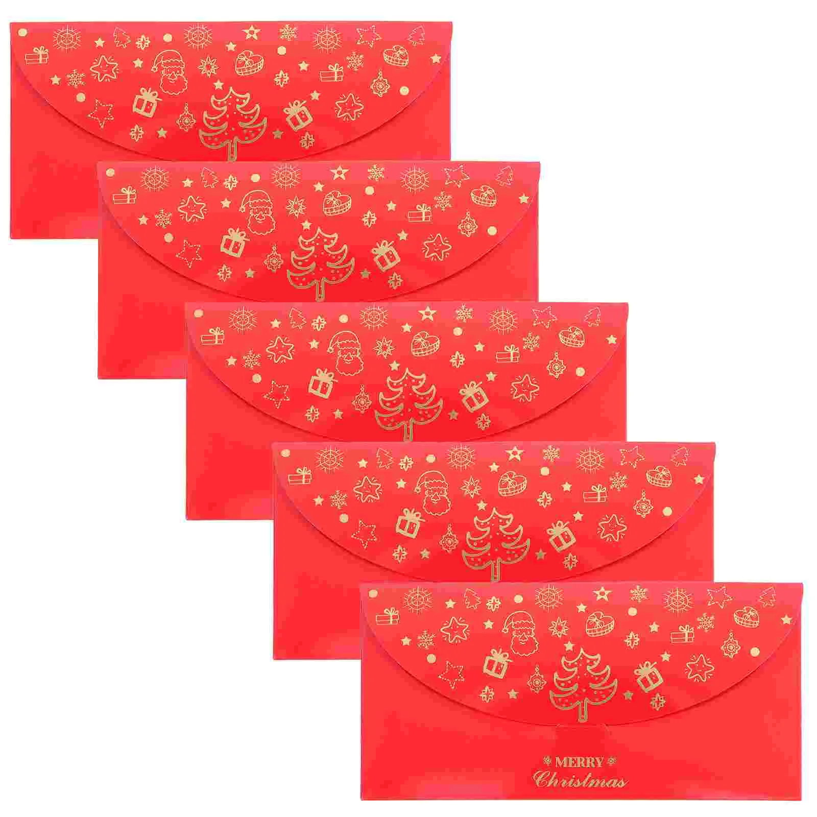 

5 Pcs Christmas Red Envelope Decorative Packets New Year Envelopes Gold Leaf Lucky Money Paper with Designs