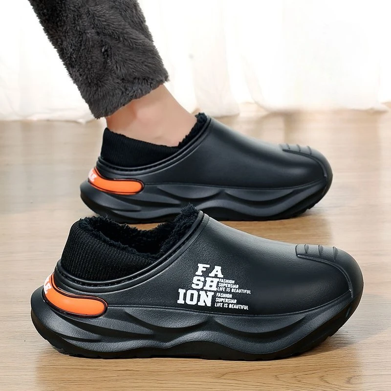 

Новинка 202, мужские зимние непромокаемые противоскользящие хлопковые тапочки на закрытом каблуке, большие размеры, уличная удобная обувь для мужчин