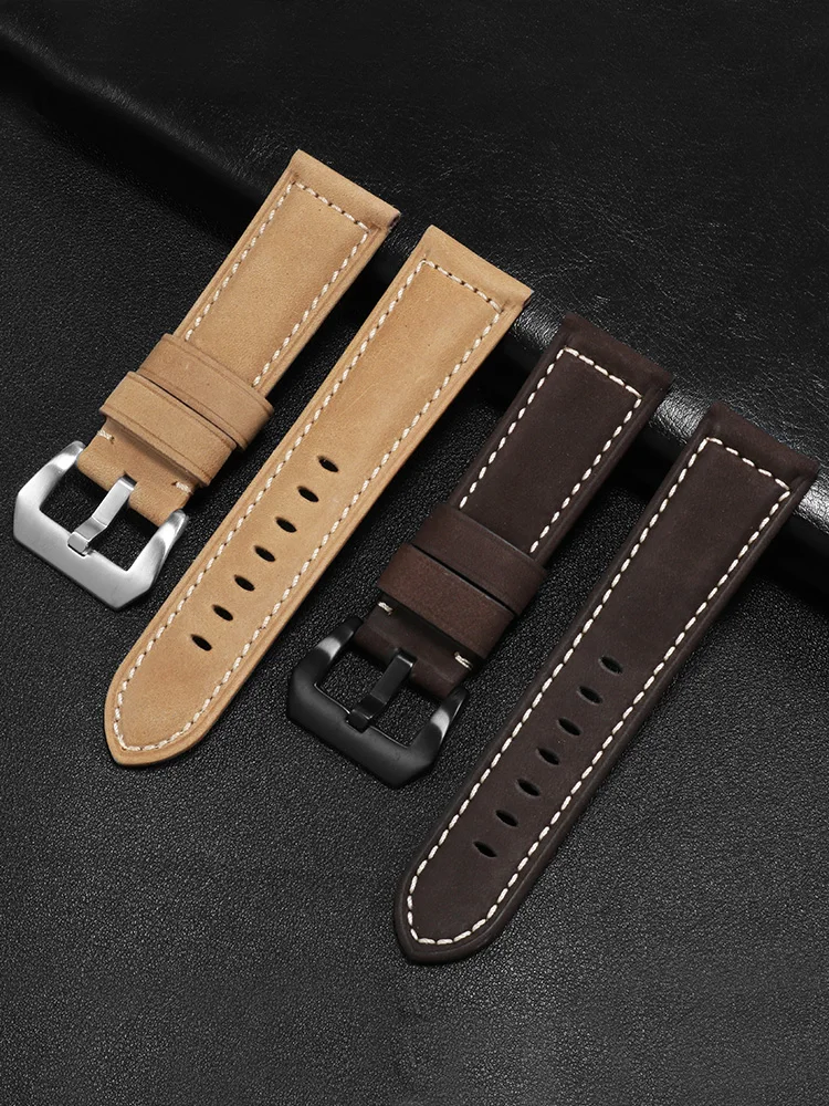 Crazy Horse Skin Handmade Watch Strap Adapts To P-a-n-e-r-a-i Watch Men's Genuine Leather Watch Strap 22 24 26mm  Chain