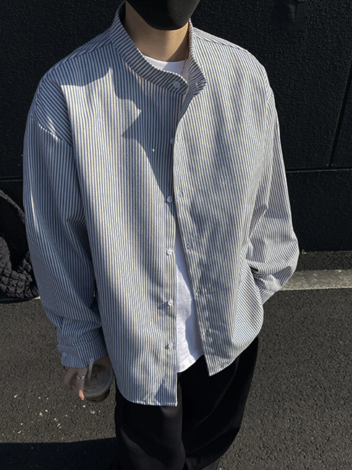 

Мужская рубашка Cleanfit в полоску с длинным рукавом, воротником Хенли, в японском стиле, ретро, для колледжа, модная верхняя одежда, куртка на весну-осень