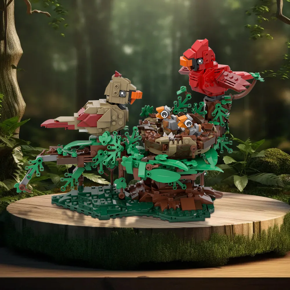 Gobricks MOC Northern Cardinals with Nest Building Blocks Model 31154 Sparrow Bricks Living Room brick Toy Children Gift