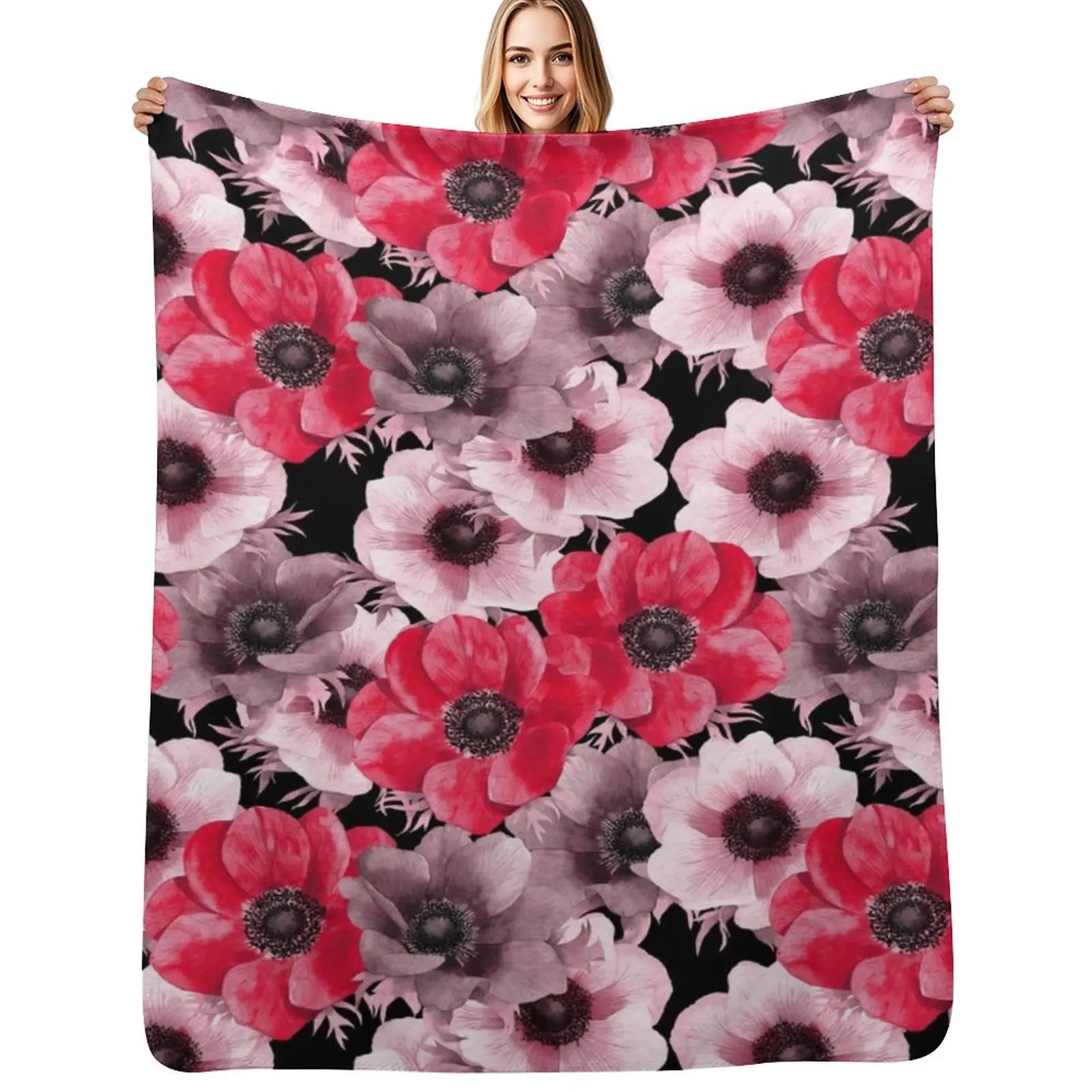 

red anemone pattern Throw Blanket Modern Design Soft Blanket for Home Decor