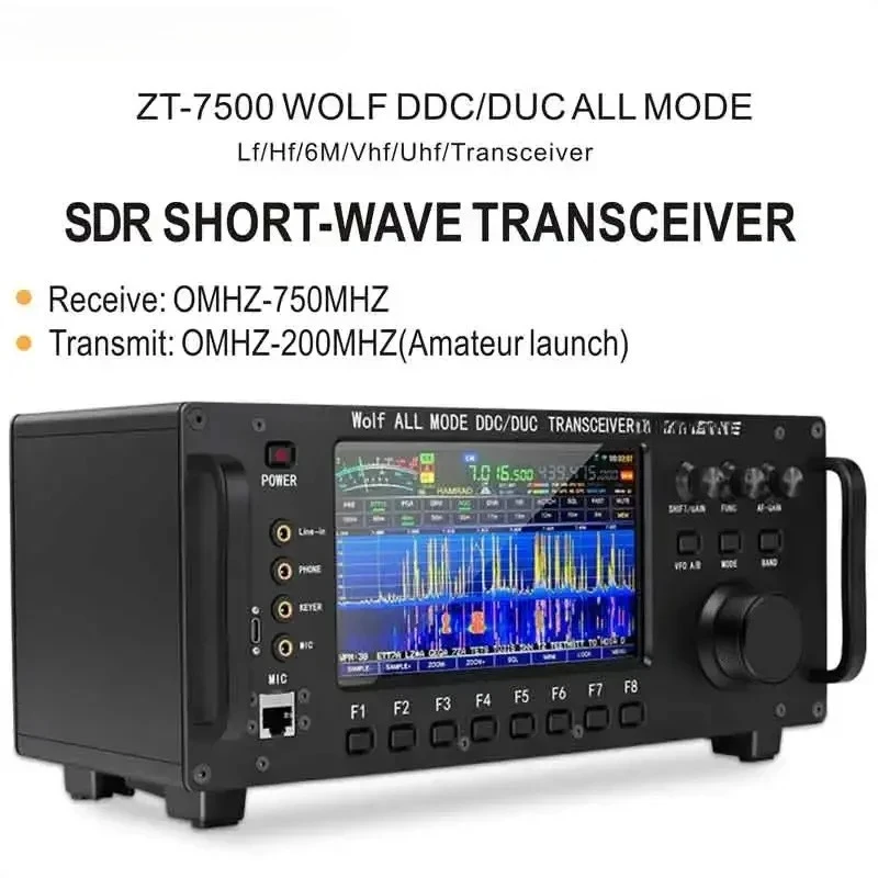 

ZT7500 SDR Short Wave Transceiver HF LF 6M VHF UHF DDC DUC All Mode Mobile Radio 20W 0-750MHZ Receive Touch Screen