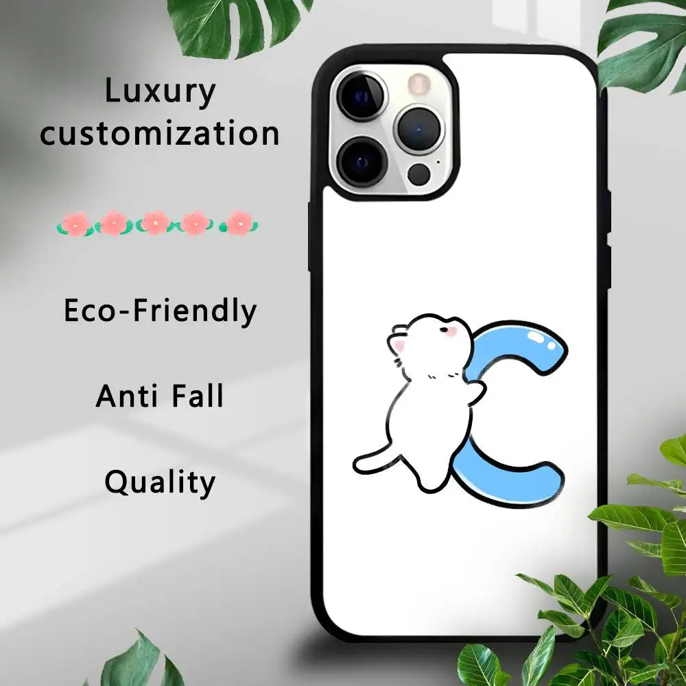 Kätzchen Englisches Alphabet Handyhülle für iPhone 17 16 15 14 13 12 11 Pro Xs Max Mini Plus Celulares Hard Funda