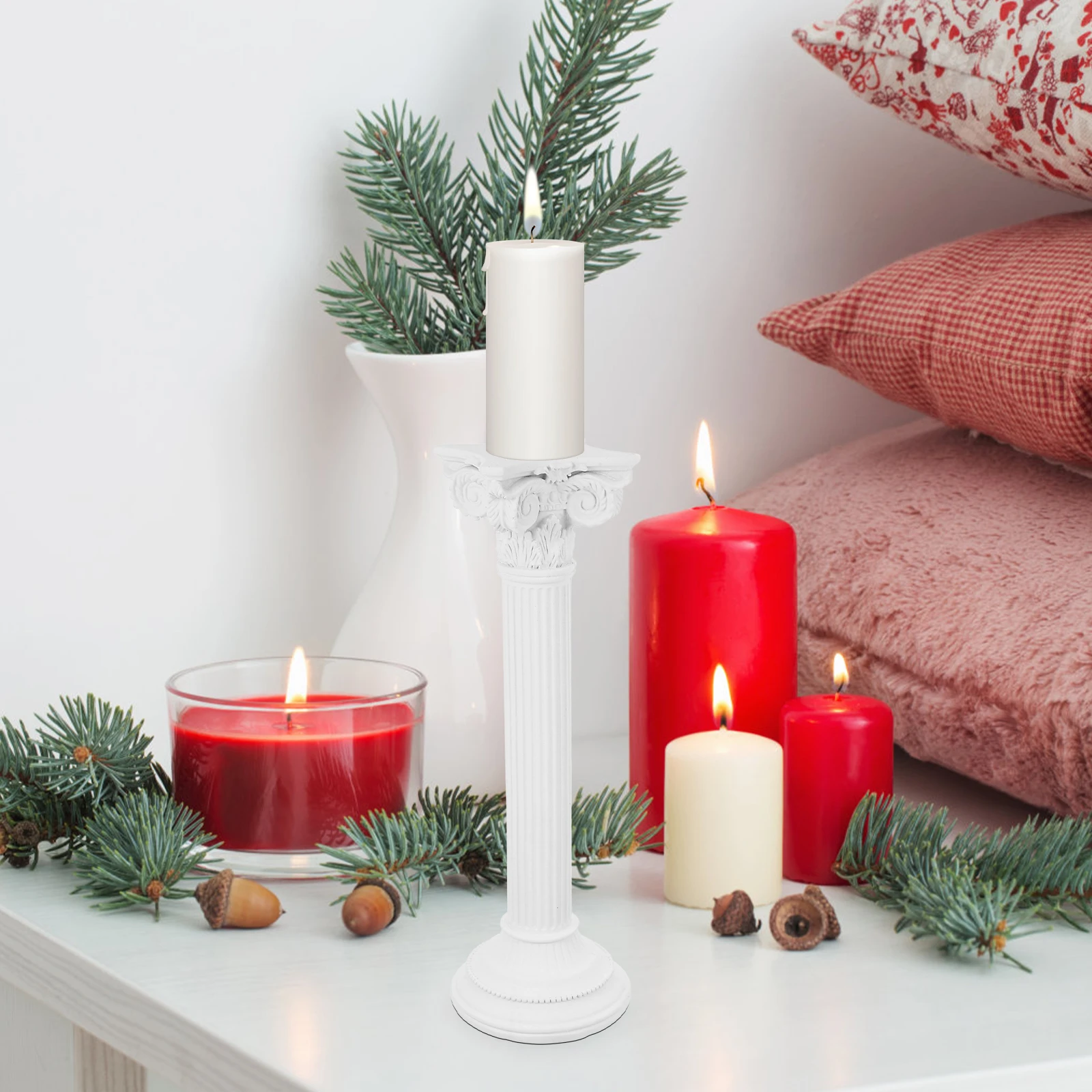 

Nordic Roman Column Statue Mini Holder Glass for Table Desktop Ornament Architectural Resin