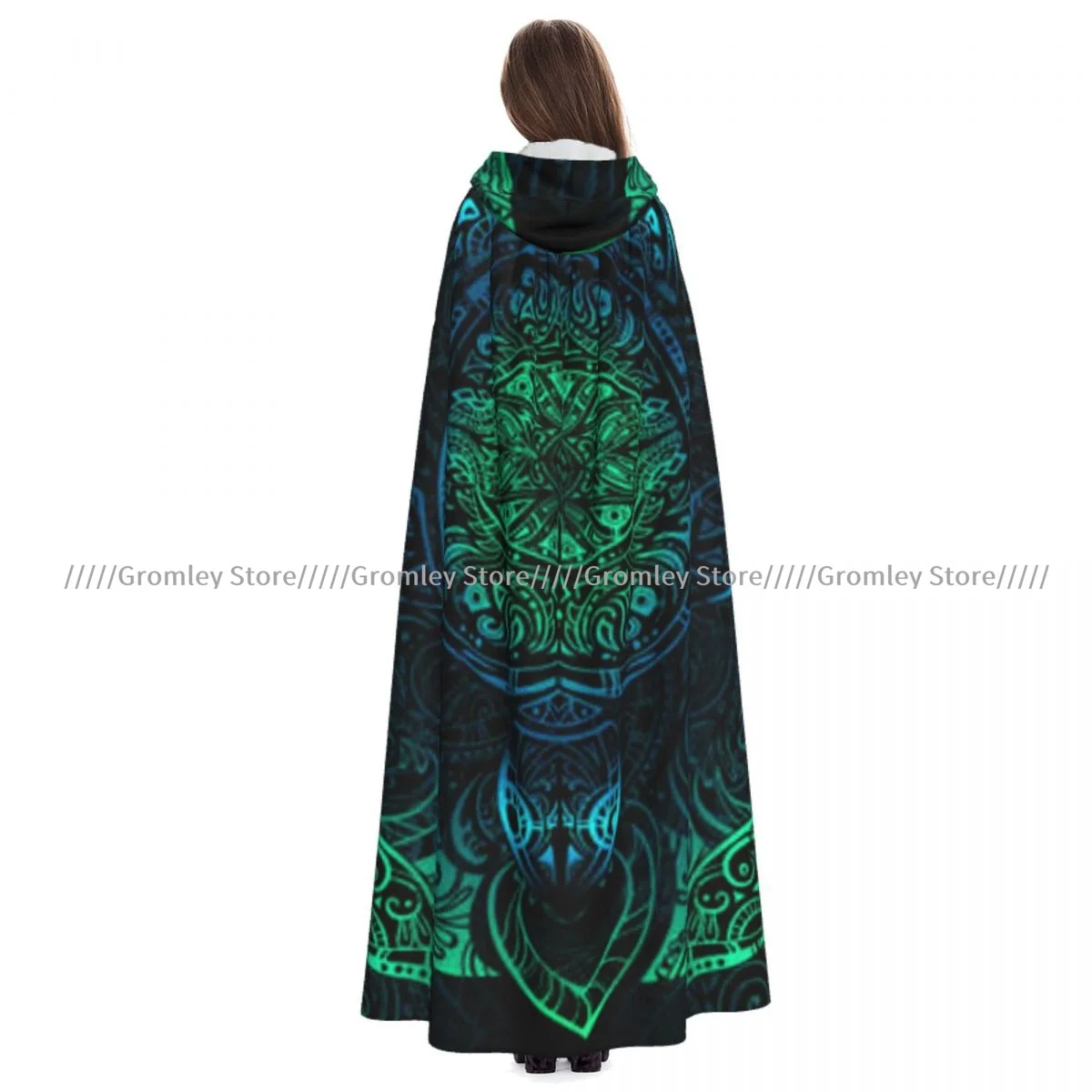 Unisex Halloween Cloak Sea Turtle Mandala Cape Hooded Medieval Costume Witch Wicca Vampire