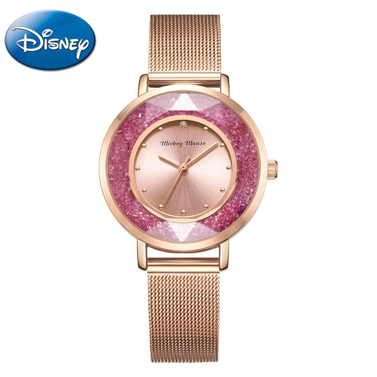 Disney Ladies Watch Flower Mirror Flurdy Character Girl Pink  Powder High -end Quartz Clock With Gift Box Relogio Masculio