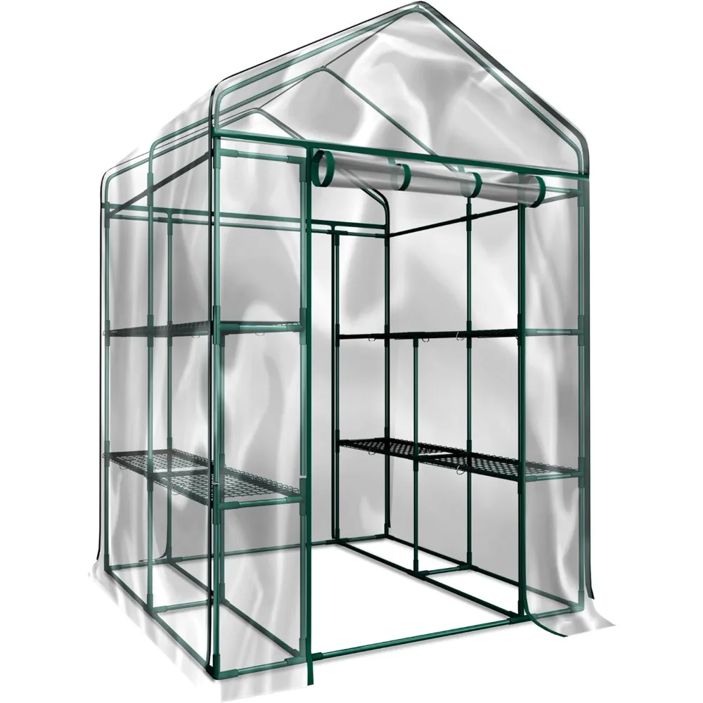 

Greenhouse - Walk in Greenhouse with 8 Sturdy Shelves and PVC Cover for Indoor or Outdoor Use - 56 x 56 x 76-Inch Green House by