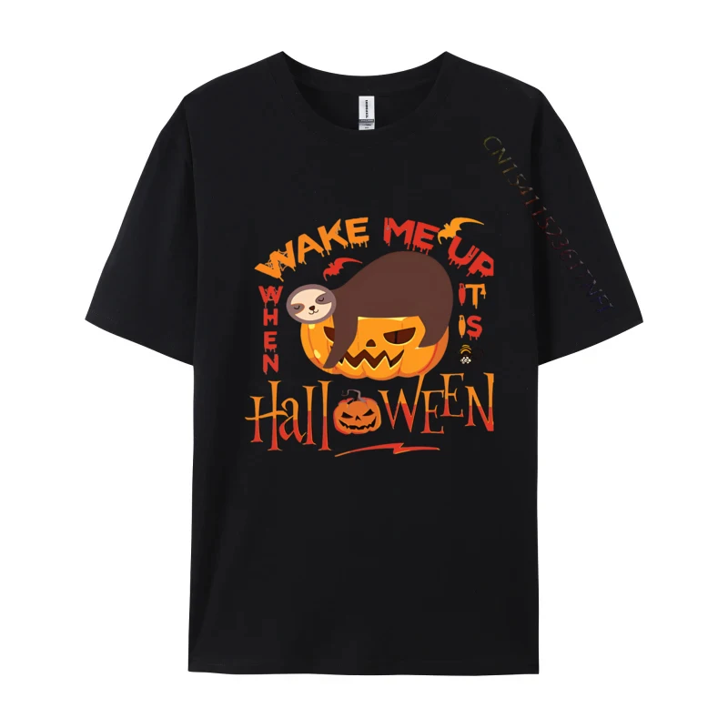 

Funny Wake Me Up When Its Halloween Sloth T-shirts Vintage T Shirt Male Funny Tee Tops 100% Cotton Fabric T-shrits Black