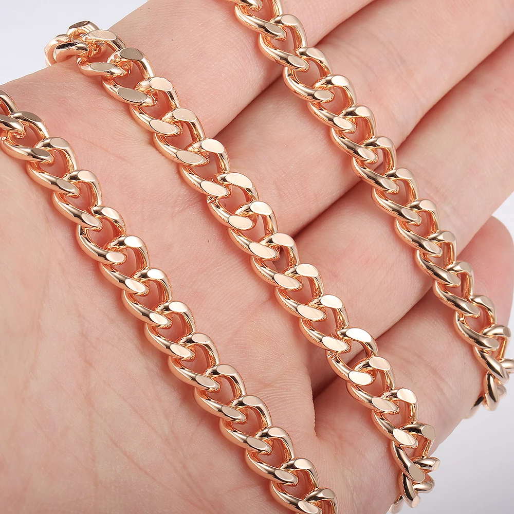 New 585 Rose Gold Color Necklace For Women Men Vintage Cuban Chain Box Link Snail Chains Fashion Jewelry 50/60cm