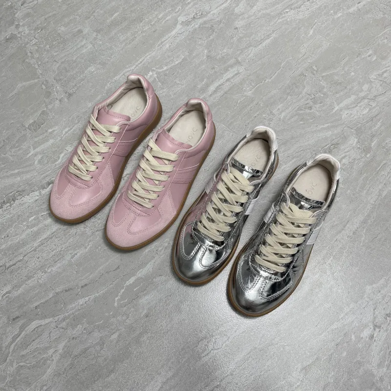 

Серебристые женские кроссовки Agan oes из натуральной кожи в стиле ретро, розовые, обновленная версия, удобные, дышащие, из мягкой кожи