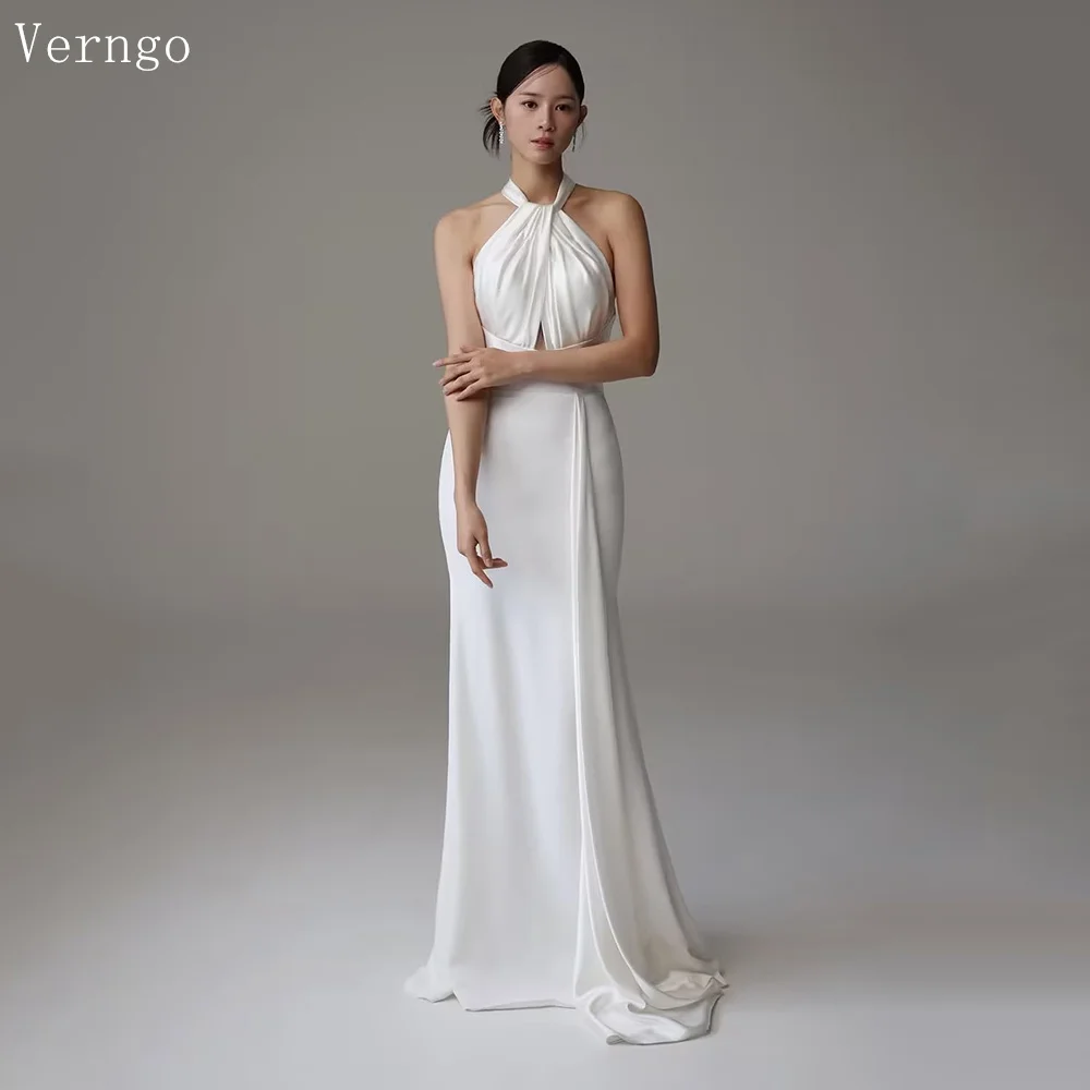 

Verngo lvory Crepe Mermaid Wedding Dress Halter Lace Up Backless Korea Bridal Gowns Maxi Simple Bride Dress 2025 Customized