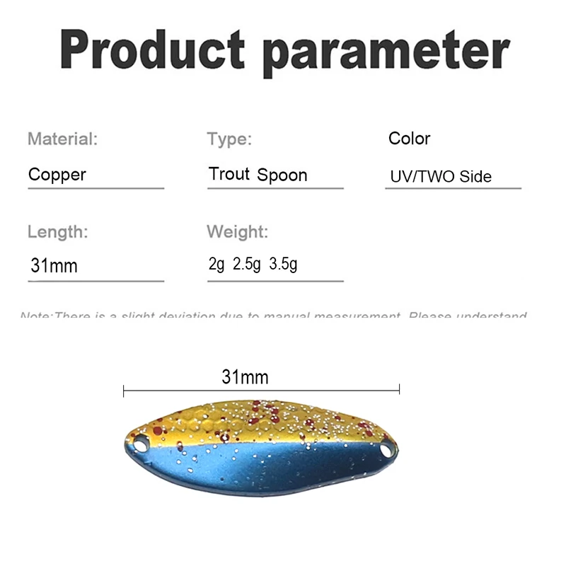 TROUT Spoon 2g 2.3g 3.5g Metal Bait Fishing Lure for Stream Area Trout Material Copper Freshwater Fishing Tackle Gear - view 4