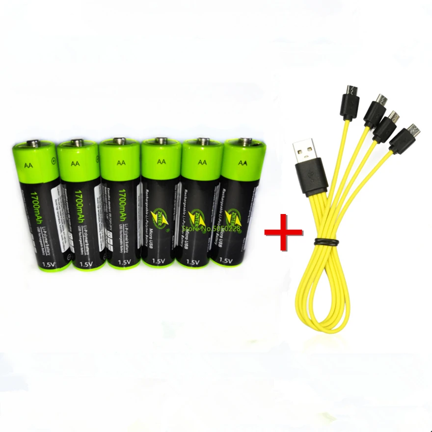 

6pcs/lot Hot AA Rechargeable Battery 1.5V AA 1700mAh USB Rechargeable Lithium Battery Bateria with Micro USB Cable