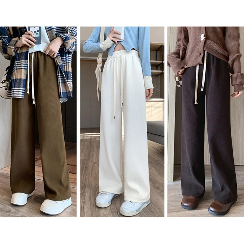 2024 Casual Women Long Pants Autumn Winter High Waist Wide Leg Pants Thicken Female Straight Long Pants Trousers