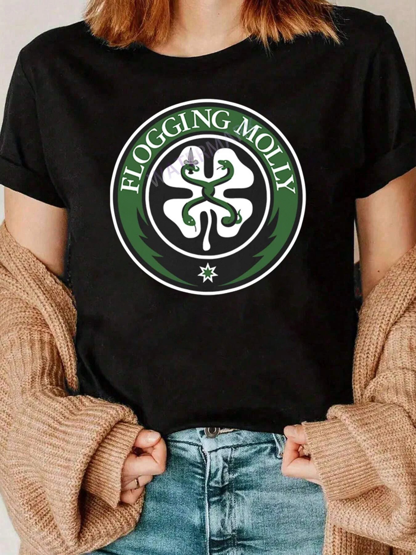 Flogging Molly Shamrock Logo imprimé t-shirt saint-Patrick haut décontracté femmes Streetwear 220g