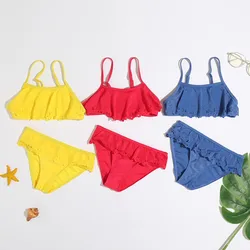 Baby Girls Bathing Suit Kids Hollow Out Beach Swimwear Children's Sleeveess Camisole+Panties 2pcs Sets 2023 Summer Infant Bikini