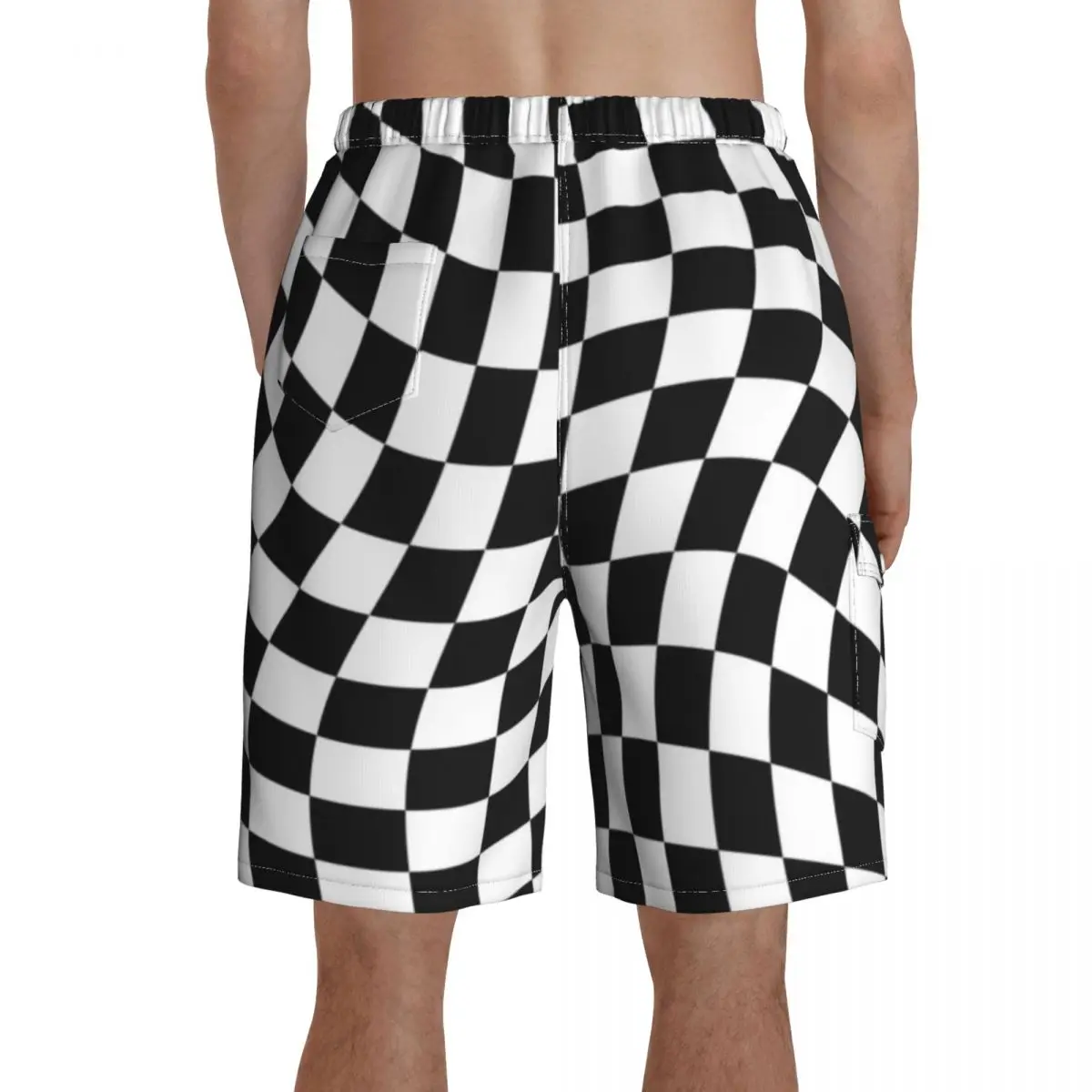 Abstract Checkerboard Board Shorts Black and White Checker Men Classic Board Short Pants Hot Sale Printing Plus Size Swim Trunks