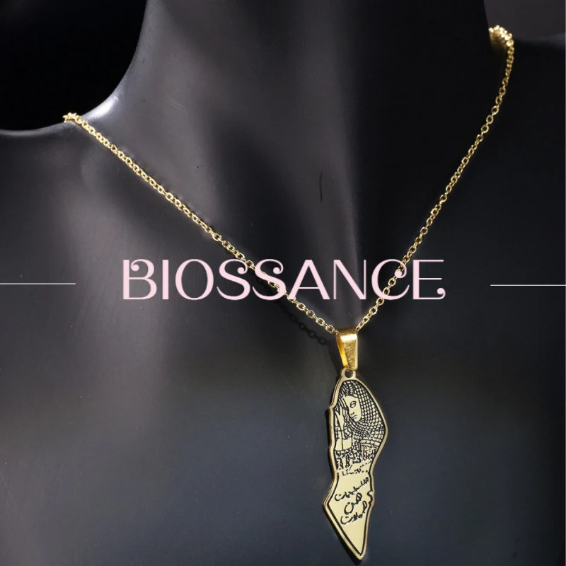 Biossance New exquisite map shape Arabic beauty stainless steel pendant necklace for men and women jewelry accessories wholesale