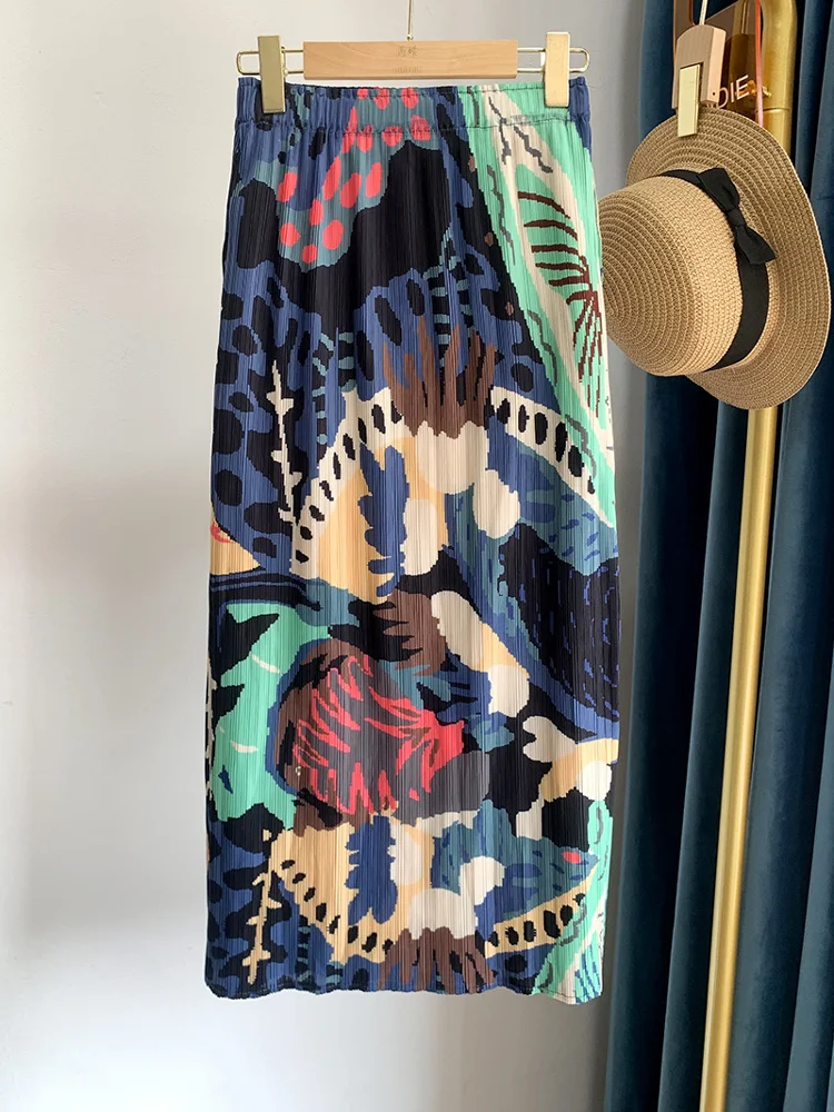 

Плиссированная юбка-миди трапециевидной формы с цветочным принтом для женщин, удобная для поездок на работу, с высокой талией и эластичной резинкой на талии, летняя новинка