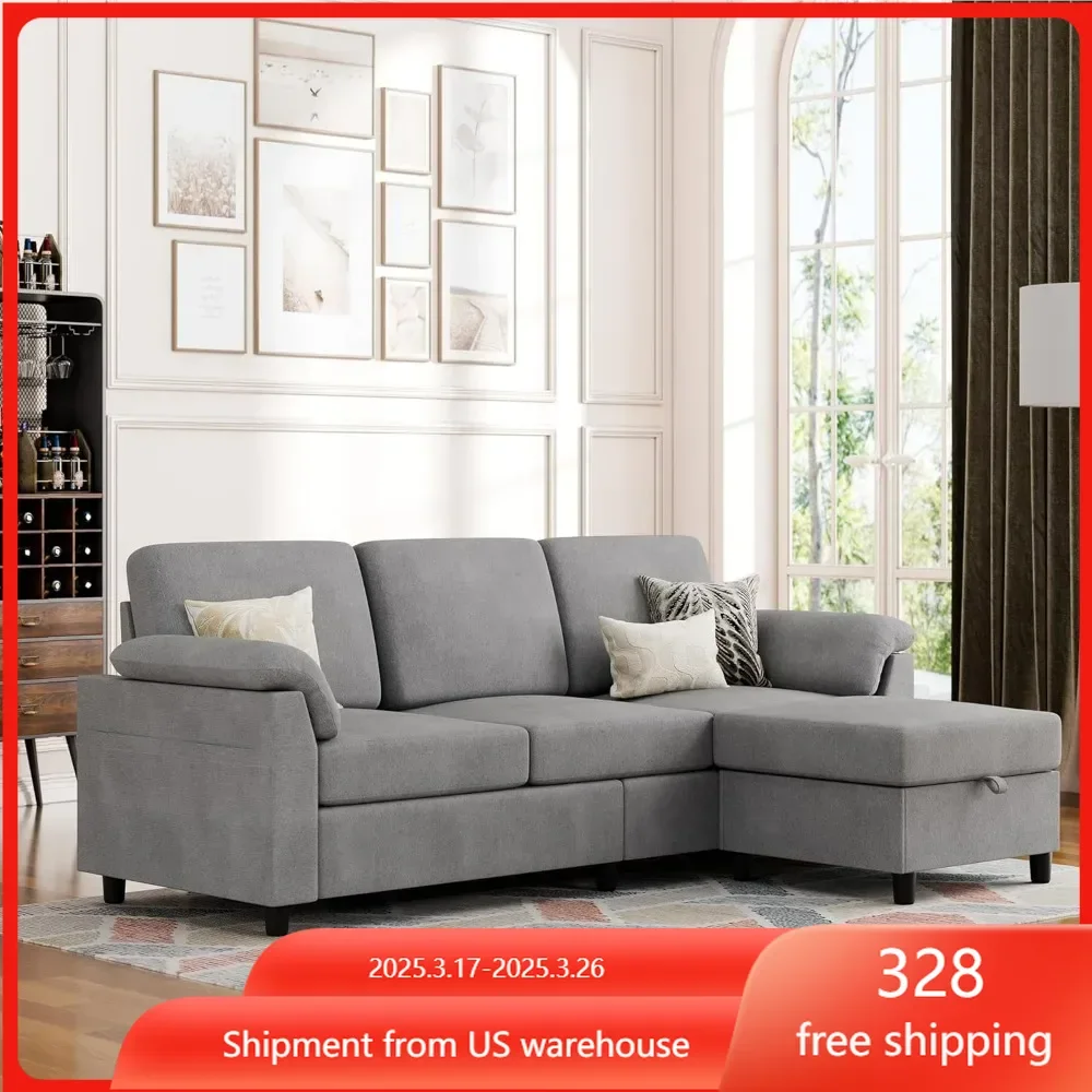 Convertible segmented sofa, 3-seater L-shaped sofa with detachable pillow linen small sofa, suitable for living room and bedroom