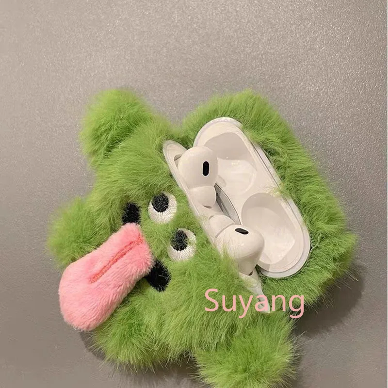 

Plush Funny 3D Magnetic Tongue Out Earphone Case For Apple Airpods 4 3 2 1 Pro Air Pods pro2 pro3 Warm Winter Hair Headphone Bag