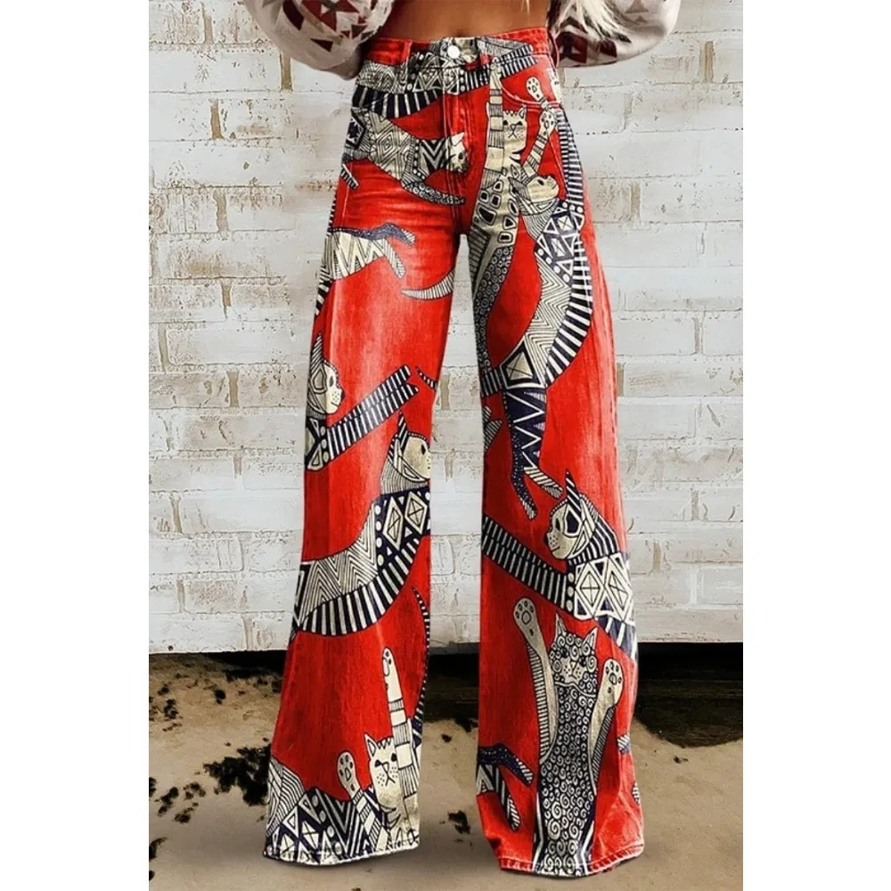Damen Y2K Retro Print High Waist Wide Leg Pants Hip Hop Punk Streetwear Ästhetische Lässige Weite Hosen mit Taschen XXS-3XL – Detail 16
