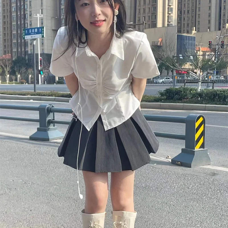 Camicie a maniche corte da donna Jacquard Patchwork Pintuck Camicia ampia Quotidiano Artistico Urbano Ol Lady Moderno Elegante