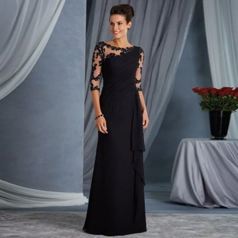 Elegant Burgundy Lace Maxi Dress Asymmetrical Draping Sheer Sleeves Prom Evening Party Guest Dress