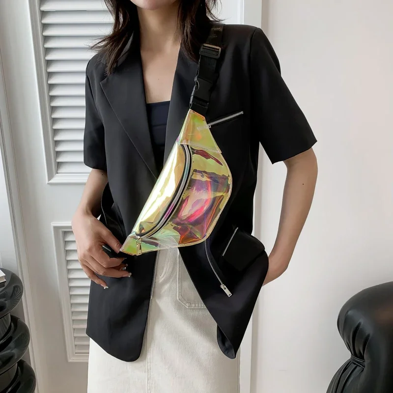 Marsupio Personalità Abbagliante Laser Fanny Pack Borsa pettorale olografica moda impermeabile Portamonete con chiusura tascabile a tracolla