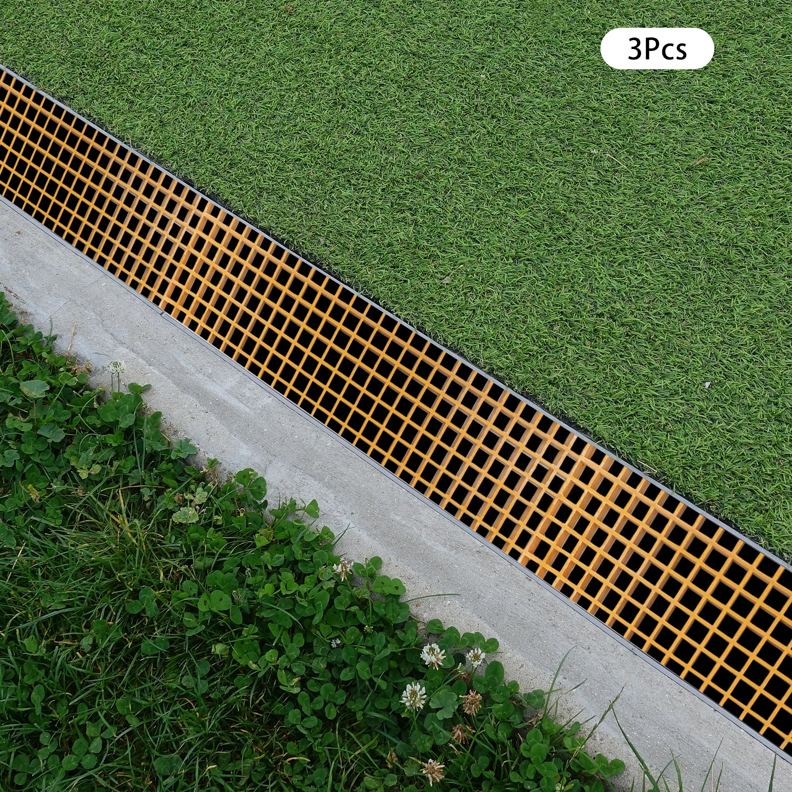 ตะแกรงระบายน้ำกรอบพื้นอุตสาหกรรม FRP 3 ชิ้น ฝาปิดรางระบายน้ำกลางแจ้งความแข็งแรงสูงสำหรับทางเดินสนามหญ้า สีเหลือง