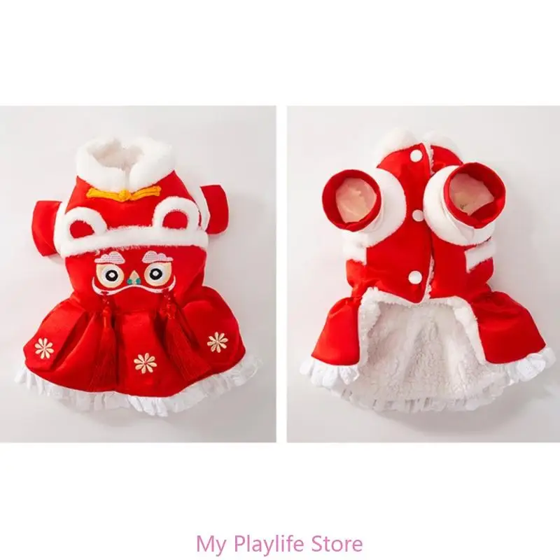 Pet Suit Dog Chinese New Year Spring Festival Outfit Furry Lining Suit Outfit Festive Cat Snowsuit Outfit Winter Apparel