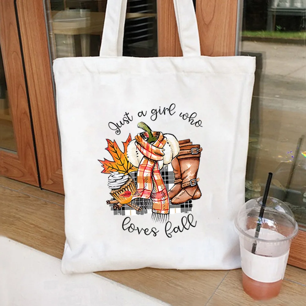 Just A Girl Who Love Fall Tote Bag Pumpkin Spice Tote Bags Thanksgiving Fall Vibes Handbag Halloween Pumpkin Women Shopping Bag