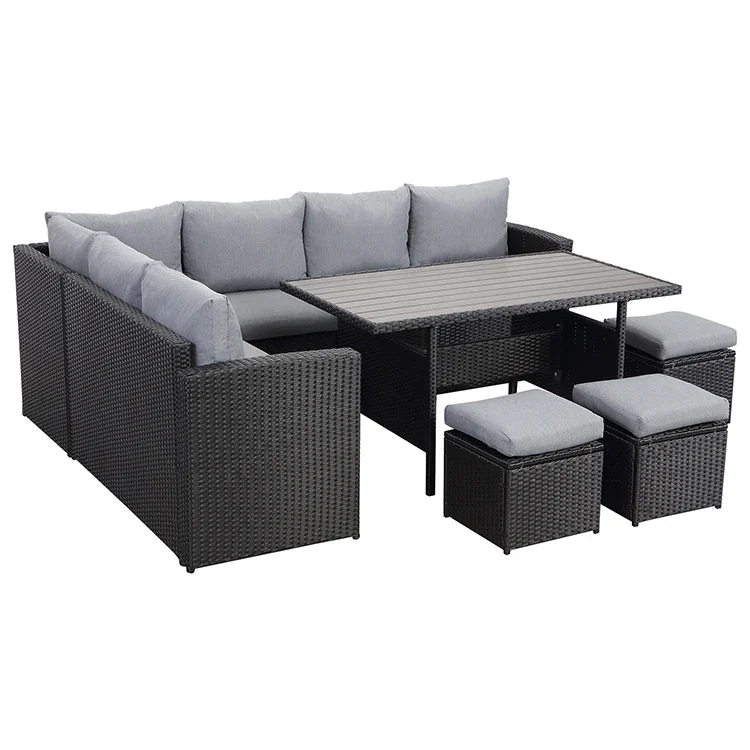 Custom Sectional Out Door Patio Garden Corner Sofa Outdoor Furniture Poly Rattan Garden Sofa Set Outdoor