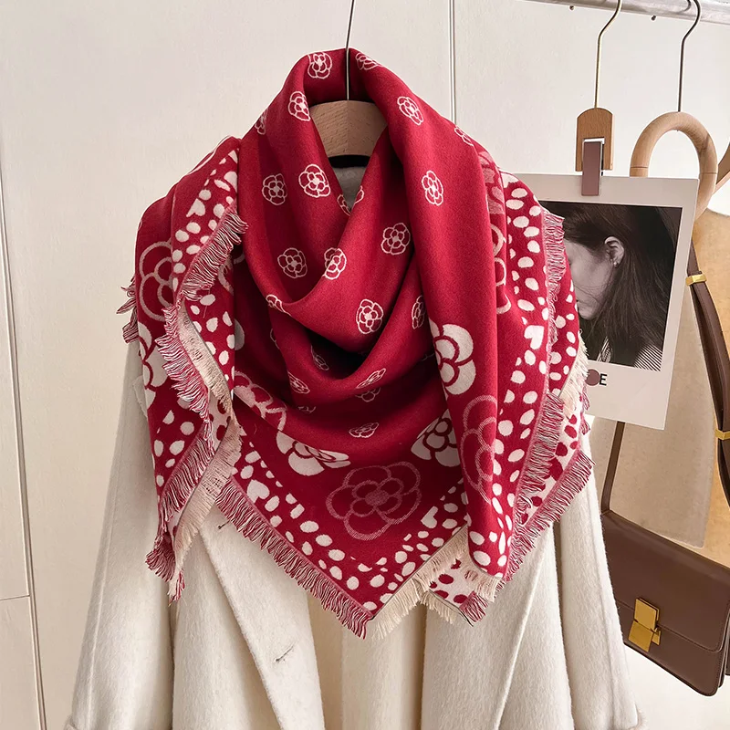 Brand Cashmere Camellia Scarf For Women in Winter Thickened and Warm, large Square Scarf Fashionable and Versatile Elegant Shawl