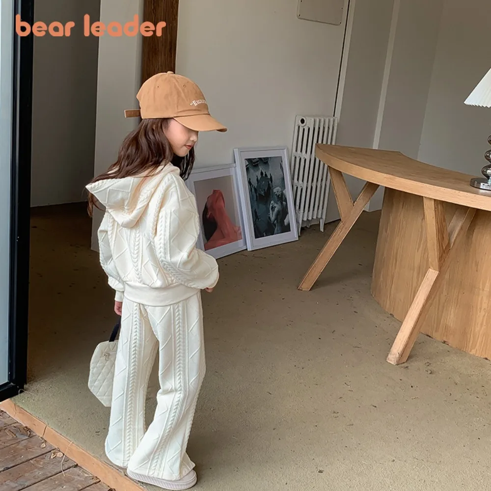 Bear Leader موضة الربيع والخريف الجديدة بلون الفتيات ملابس بأكمام طويلة وسحاب مقنعين + السراويل المتوهجة مجموعة الأطفال