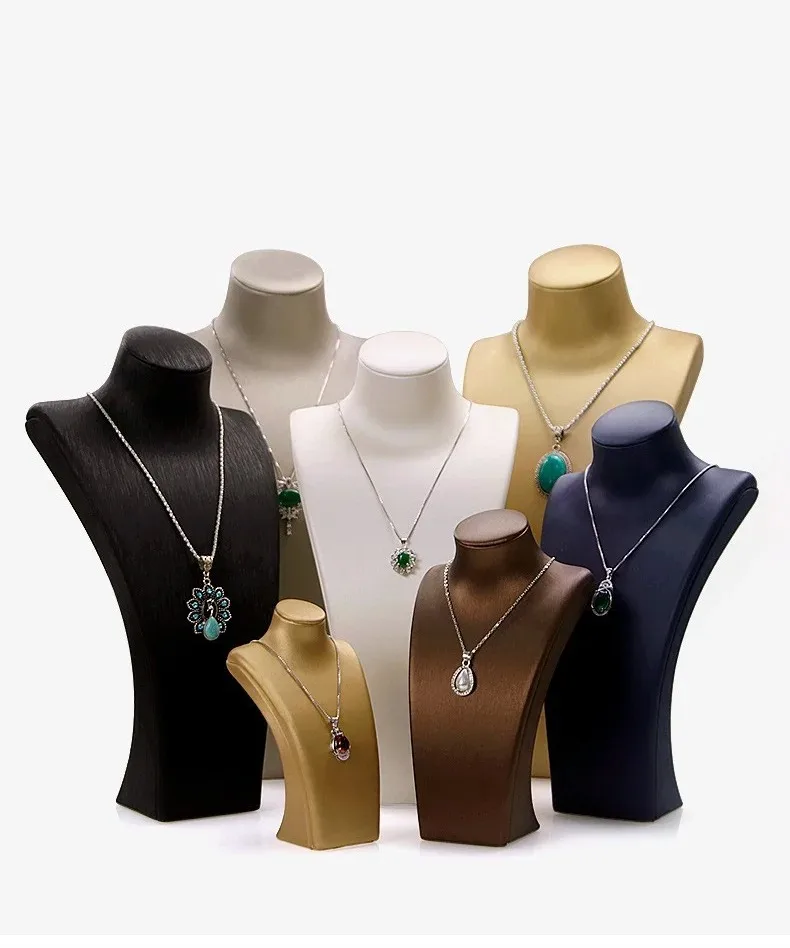 Dudukan Pajangan Perhiasan Model Dada Leher Potret Kulit PU untuk Rak Liontin Kalung, Alat Peraga Foto & Organizer Pajangan Toko