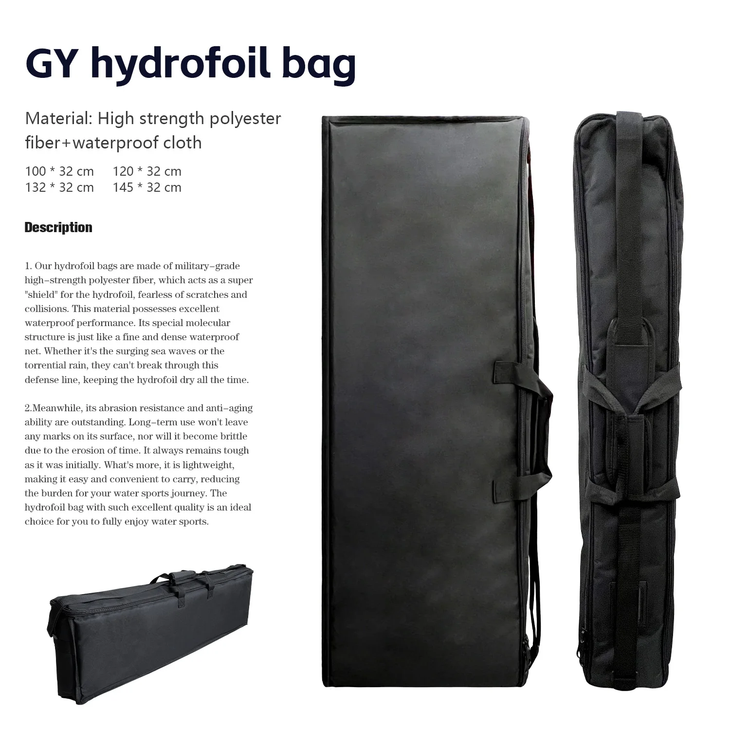 High-Strength Polyester Braze + PVC Anti-Water Fabric Material Four Sizes Hydrofoil Bag Large Capacity Easy Surfing Accessories