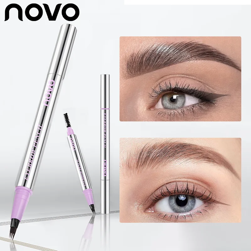 قلم حواجب مقاوم للماء، قلم ميكروبليدينج مع 4 رؤوس مقسمة لمكياج الحواجب ذو المظهر الطبيعي، محدد عيون + حشوة دقيقة