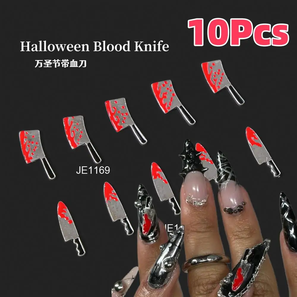 10Pcs 3D Blood Knife Halloween Nail Charms 2Styles Metal Alloy Knives Nails Art Decorations for Party Scary Manicure Accessories