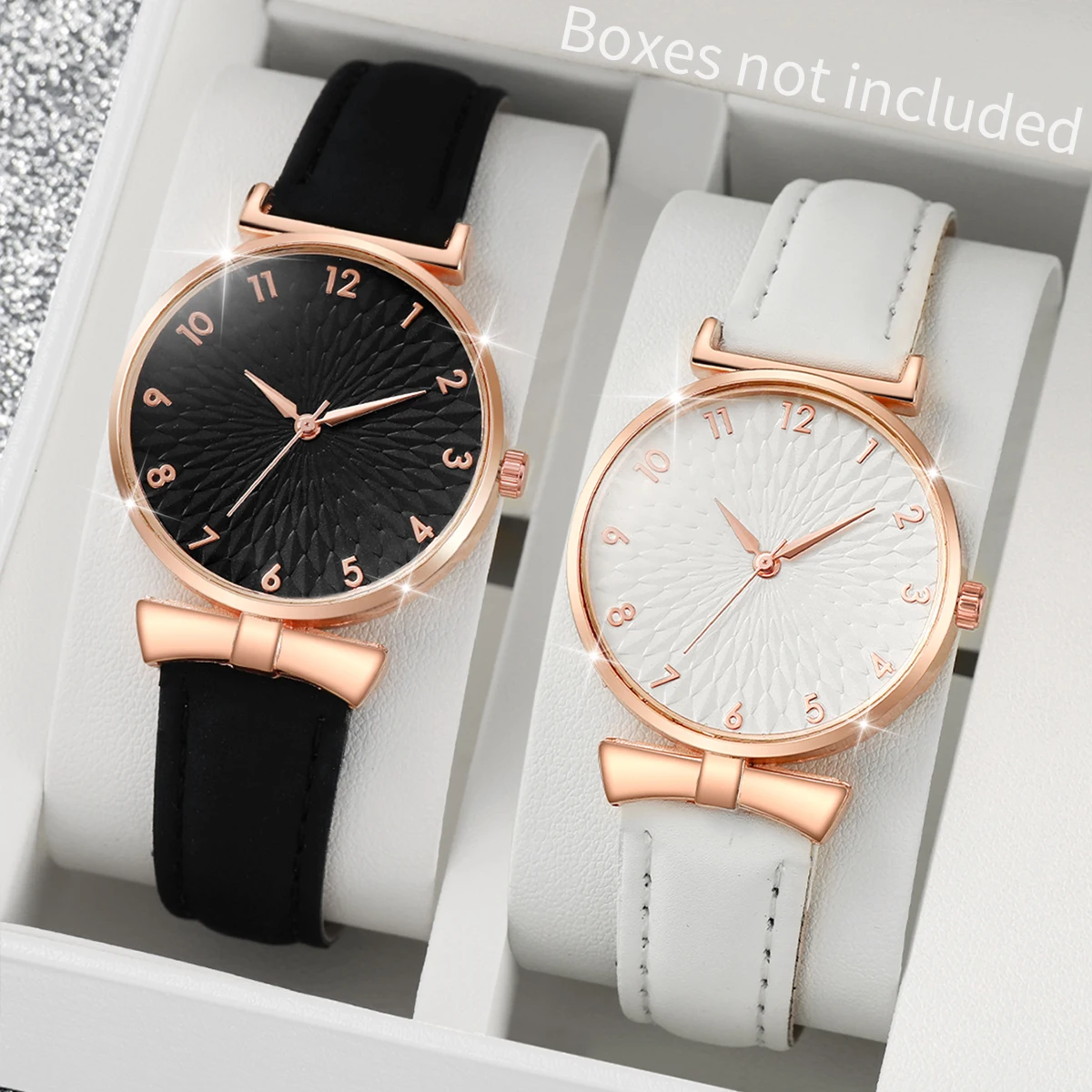 2PCS Fashion Women\'s Watches Casual Leather Band Analog Quartz Watch（Without Box）