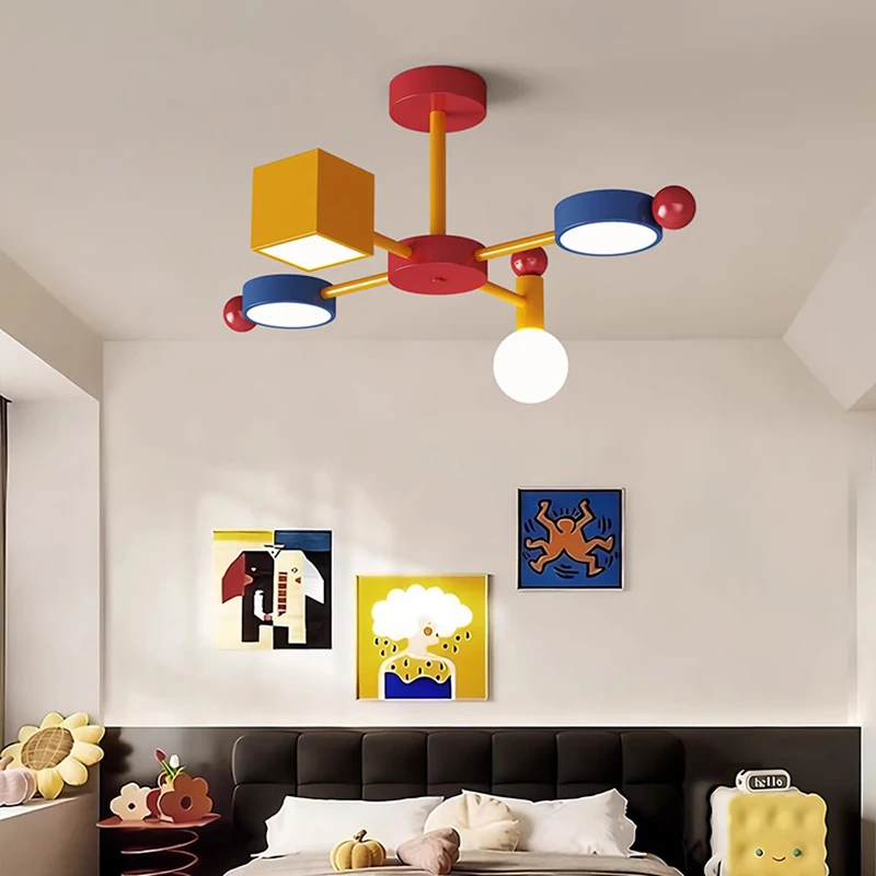 Children's Room Bedroom Chandeliers Memphis Color Baby Room Lamps LED Colorful Creative Warm Nursery Boy Girl Bedroom Chandelier
