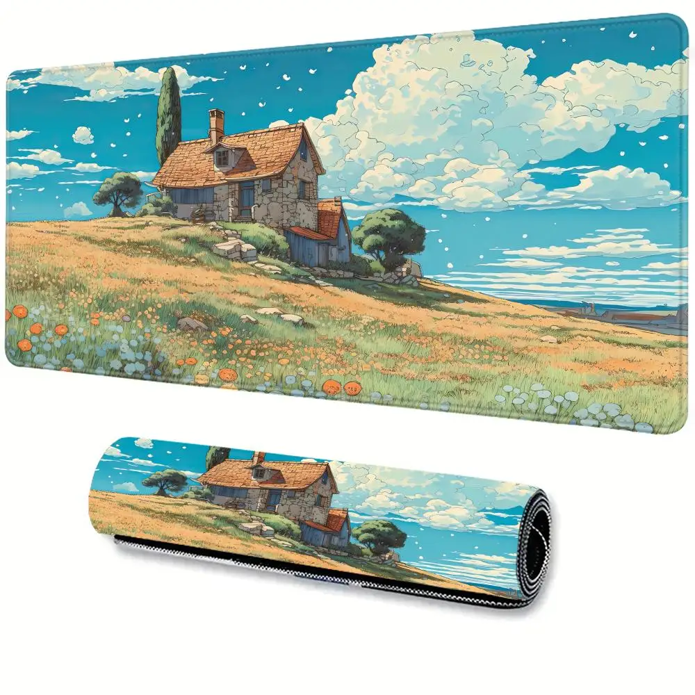

Rural cottage Field scenery mouse pad landscape mountain sunset cartoon teclado mousepad XXL Extended Computer Non-slip desk mat