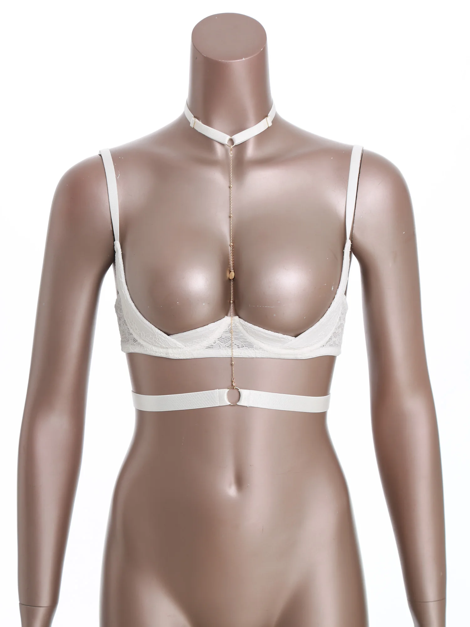 

Женское нижнее белье с открытой чашкой, бюстгальтеры Sissy Lace Push Up, мини-бюстгальтер с лямкой на шее, металлическая цепочка, грудь для медового месяца, свидания, ночное нижнее белье