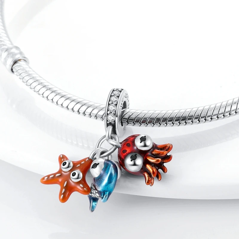 Ocean Sea Animal Charm Beads Dolphin Turtle Octopus Pendant Charms Fits 3mm Bracelet Necklace For Women Luxury DIY Jewelry Gifts