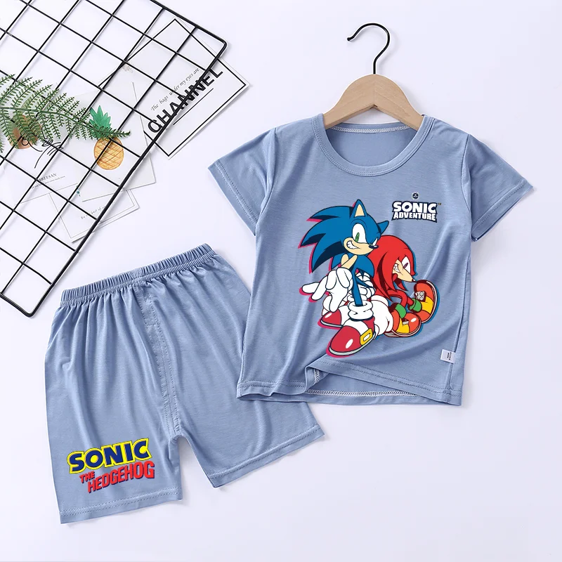 2pcs Sonics Pajama Set Modal Soft Sleepwear Top Home Summer Shorts Suit Pyjamas Game Cartoon Anime Figure T-shirt Nightwear Gift