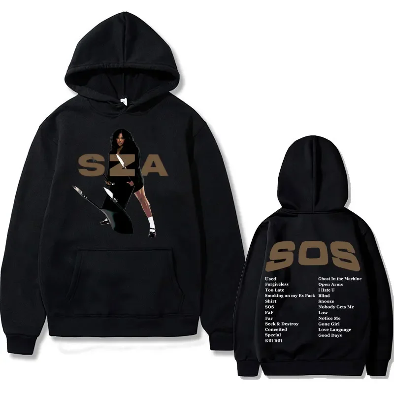 Homens e mulheres Sza Rare Concert Tour Hoodies, streetwear casual unissex Hip Hop, Hoodies extragrandes, SOS Music Album Print, moda