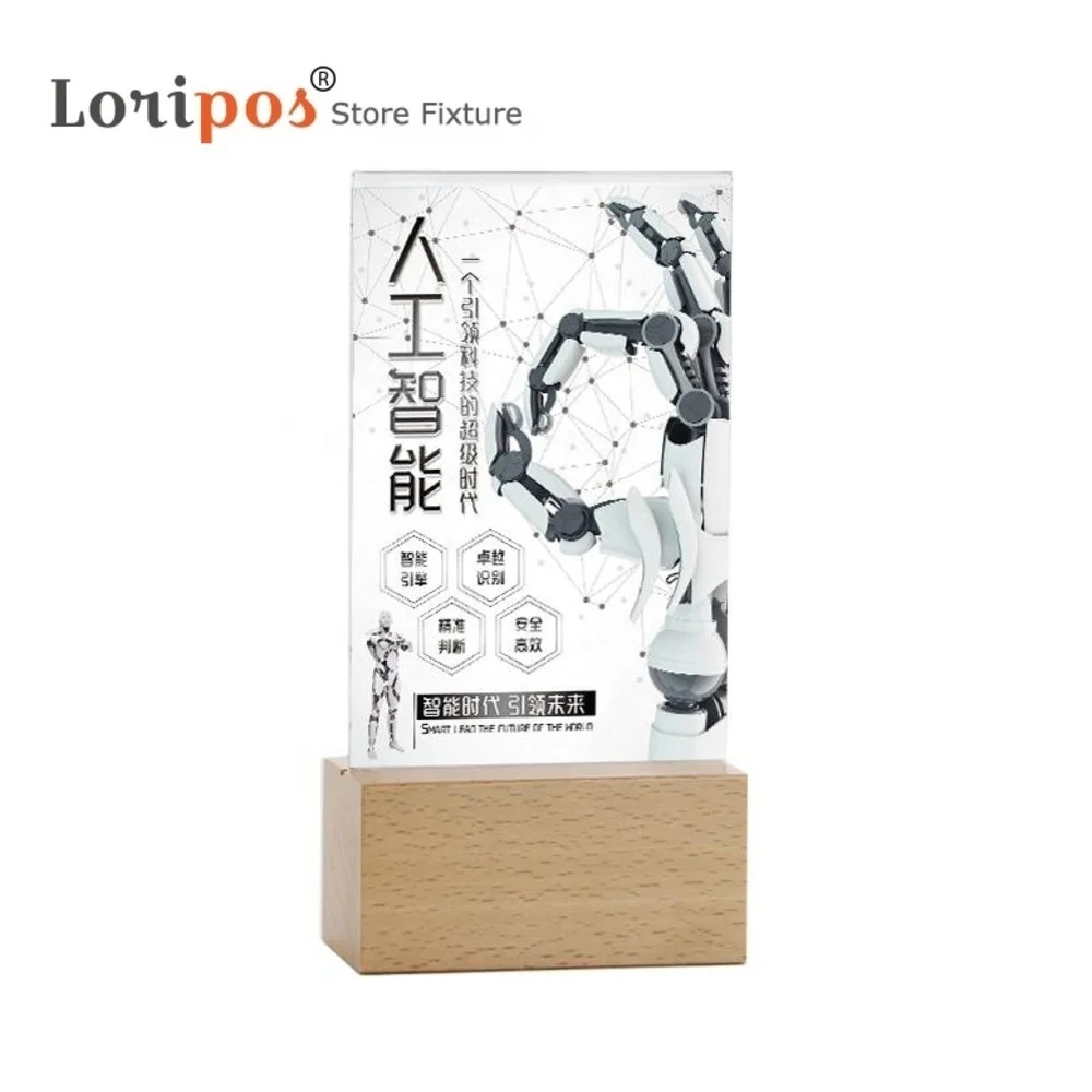 Wood Block A6 Acrylic Menu Table Food Photo Frame Price Tag Display Desk Sign Holder Card Stand