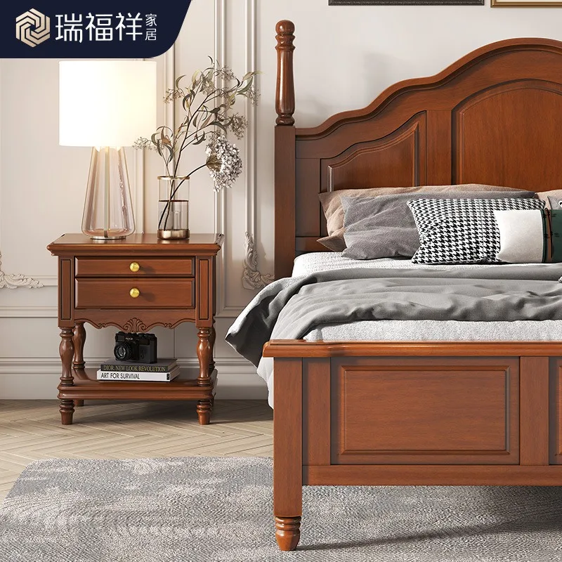 American country retro full solid wood bed master bedroom double bed home hotel apartment famous hotel factory direct sales oak